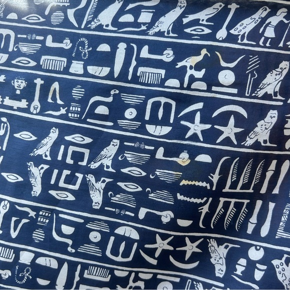 Navy White silky Hieroglyphic scarf 10x52 Egyptian - Picture 1 of 11